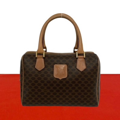 CELINE セリーヌ マカダム ブラゾン 柄 レザー PVC ハンドバッグ ブラウン
35846