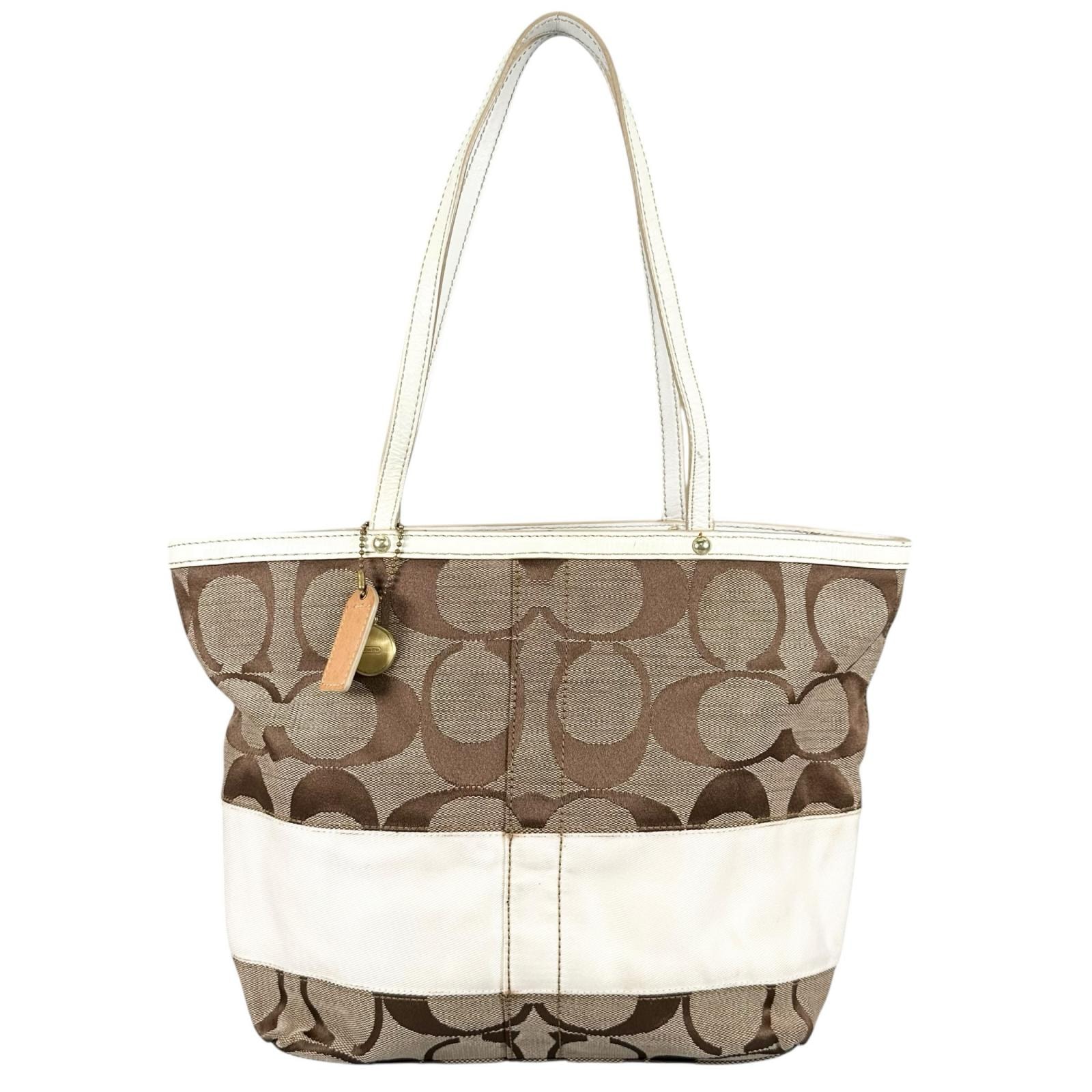 美品 COACH コーチ ハンドバッグ キャンバス/レザー ブラウン レディース シグネクチャー【中古】