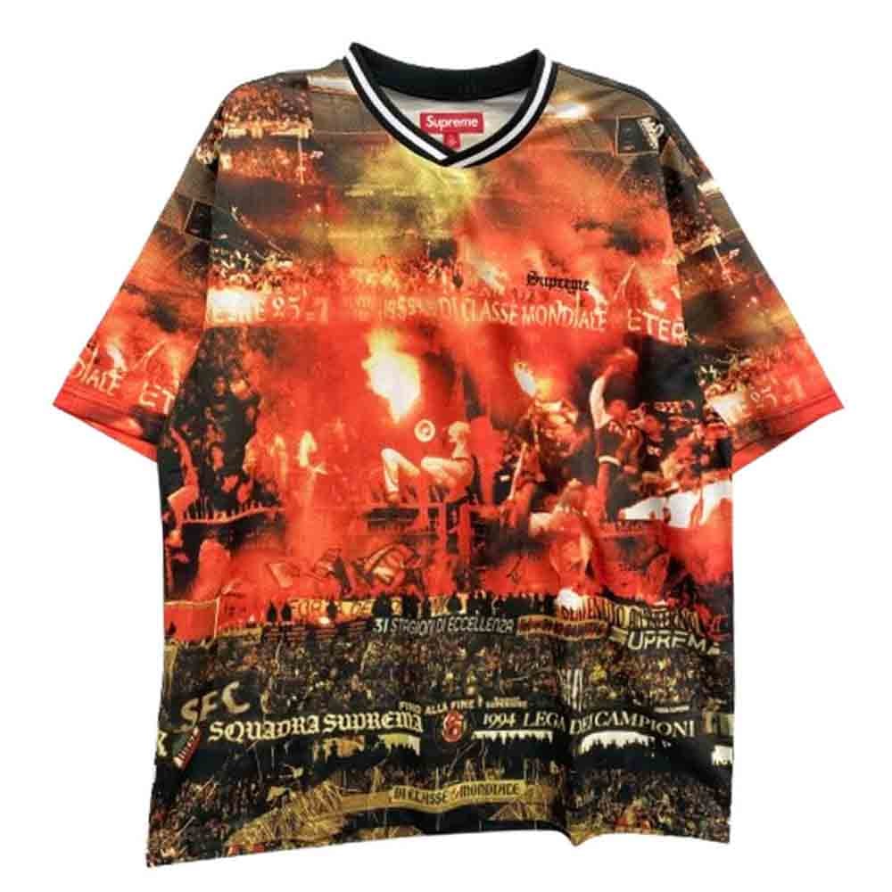Supreme シュプリーム カットソー 25SS Vinci Per Noi Soccer Jersey ヴィンチ ペル ノイ サッカージャージ メッシュ 半袖 Vネック カットソー Tシャツ オレンジ系 L【中古】