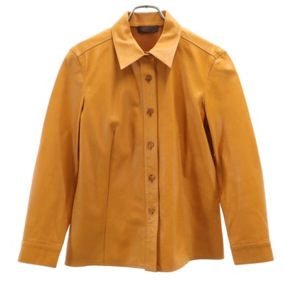 PRADA プラダ イタリア製 長袖 本革レザー シャツ 44 オレンジブラウン