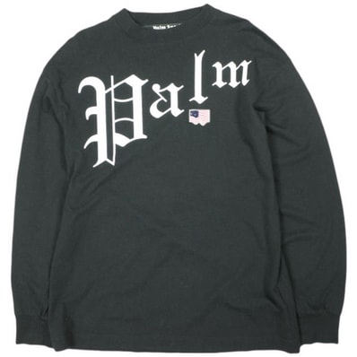 Palm Angels パームエンジェルス ポルトガル製 NEW GOTHIC L/S TEE ロゴプリント ロングスリーブTシャツ PMAB002S20413012 S ブラック 長袖 星条旗 トップス g26051