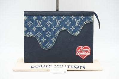 極美品 LOUIS VUITTON ルイ・ヴィトン モノグラム ドリップ ポシェットヴォワヤージュMM M45961 クラッチバッグ ブルー レッド ホワイト デニム トリヨンレザー メンズ