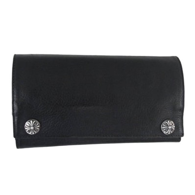 CHROME HEARTS クロムハーツ(原本無) 財布 LONG WALLET グリーシー クロスボールボタン ロングウォレット 長財布 ブラック系【中古】
