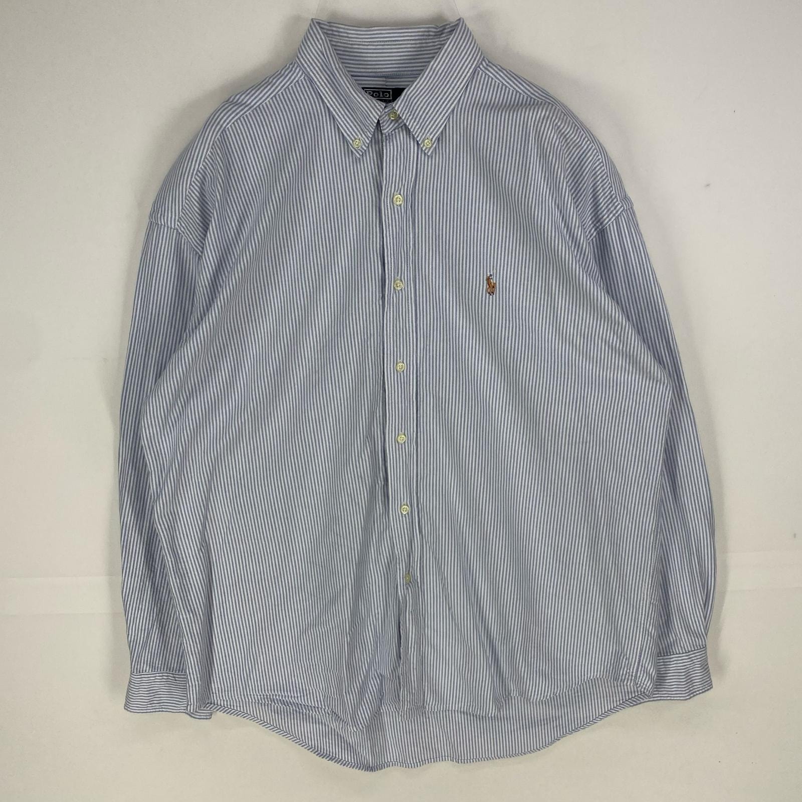 古着 ポロバイラルフローレン Polo by Ralph Lauren 長袖シャツ ワンポイントロゴ刺繍 オックスフォード 2XL ブルー系 無地 メンズ