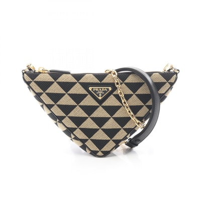 プラダ PRADA トライアングル 2WAY ショルダーバッグ バッグ キャンバス レザー レディース ベージュ系 / ブラック系 1BC543 【中古】