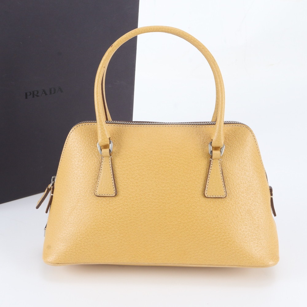 ■美品 プラダ トライアングルロゴハンドバッグ レザー