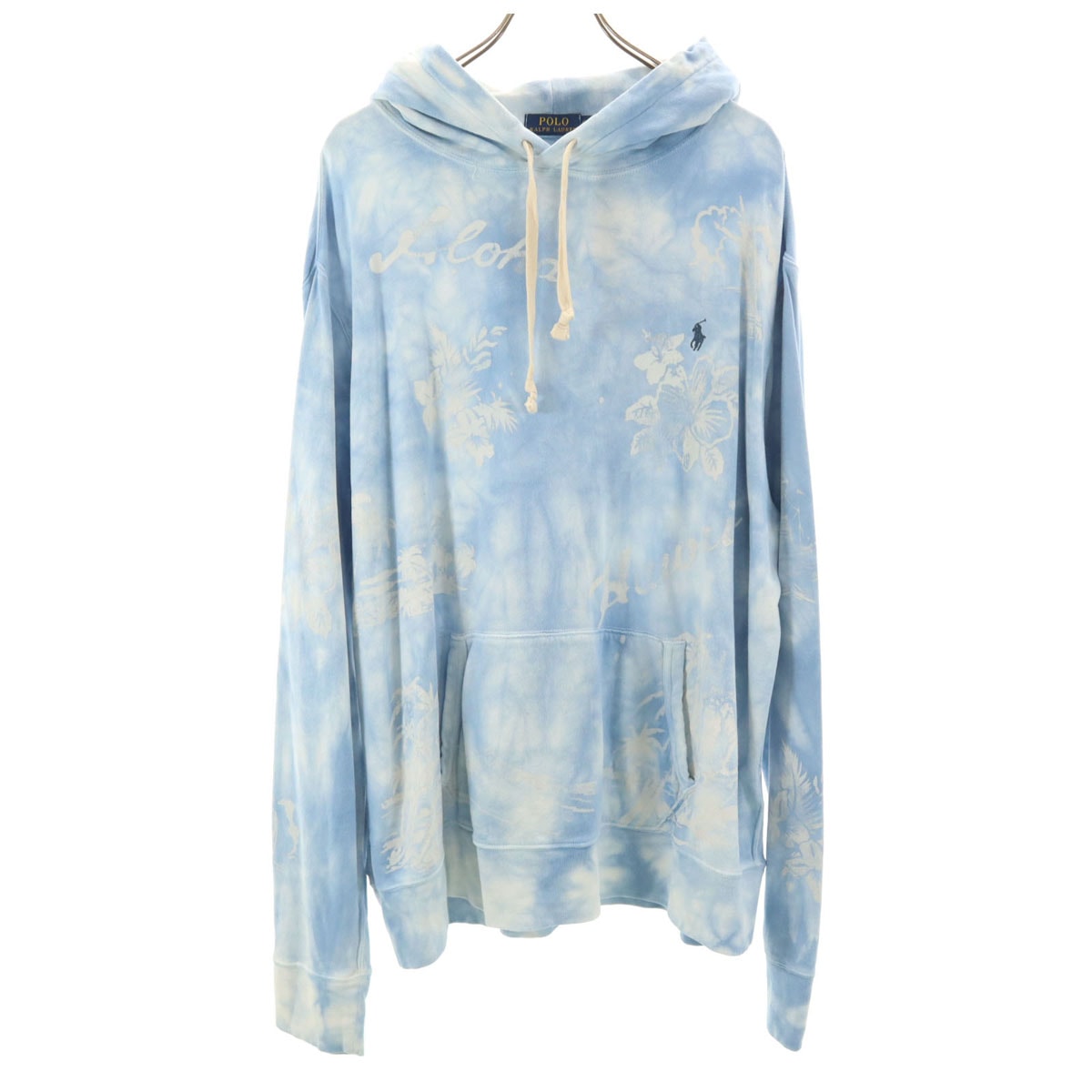 POLO RALPH LAUREN ポロラルフローレン タイダイ柄 長袖 スウェットパーカー XL ブルー系 プルオーバー ハイビスカス