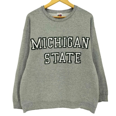 90s SUPER COTTON MICHIGAN STATE 2段カレッジ クルーネックスウェット【1138896415802】