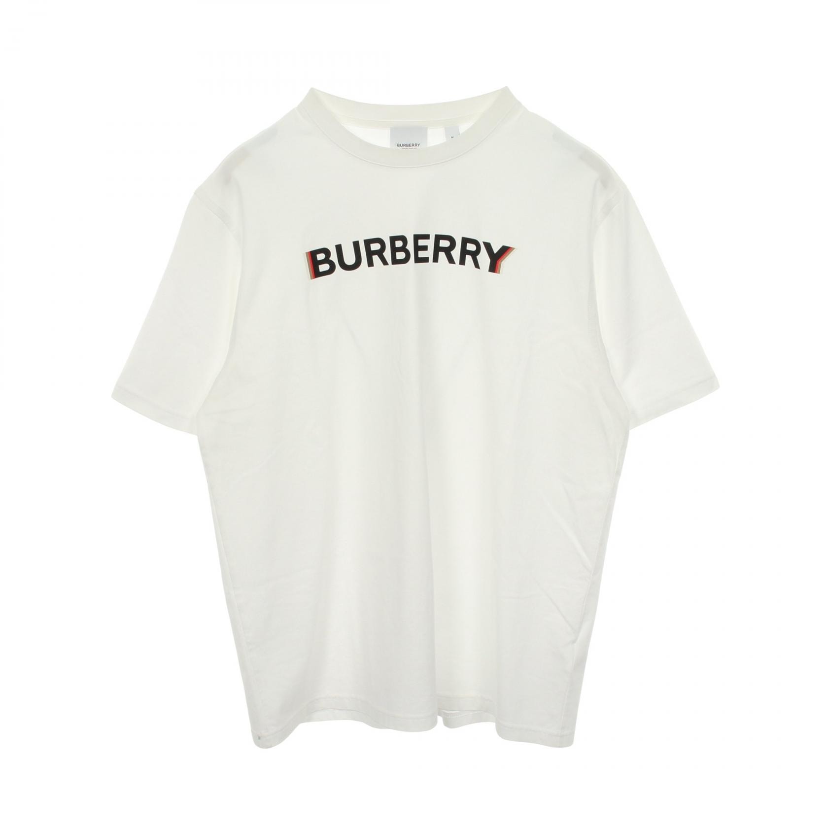 バーバリー BURBERRY ロゴプリント クルーネック 半袖Tシャツ 衣料品 トップス コットン メンズ ホワイト系 【中古】