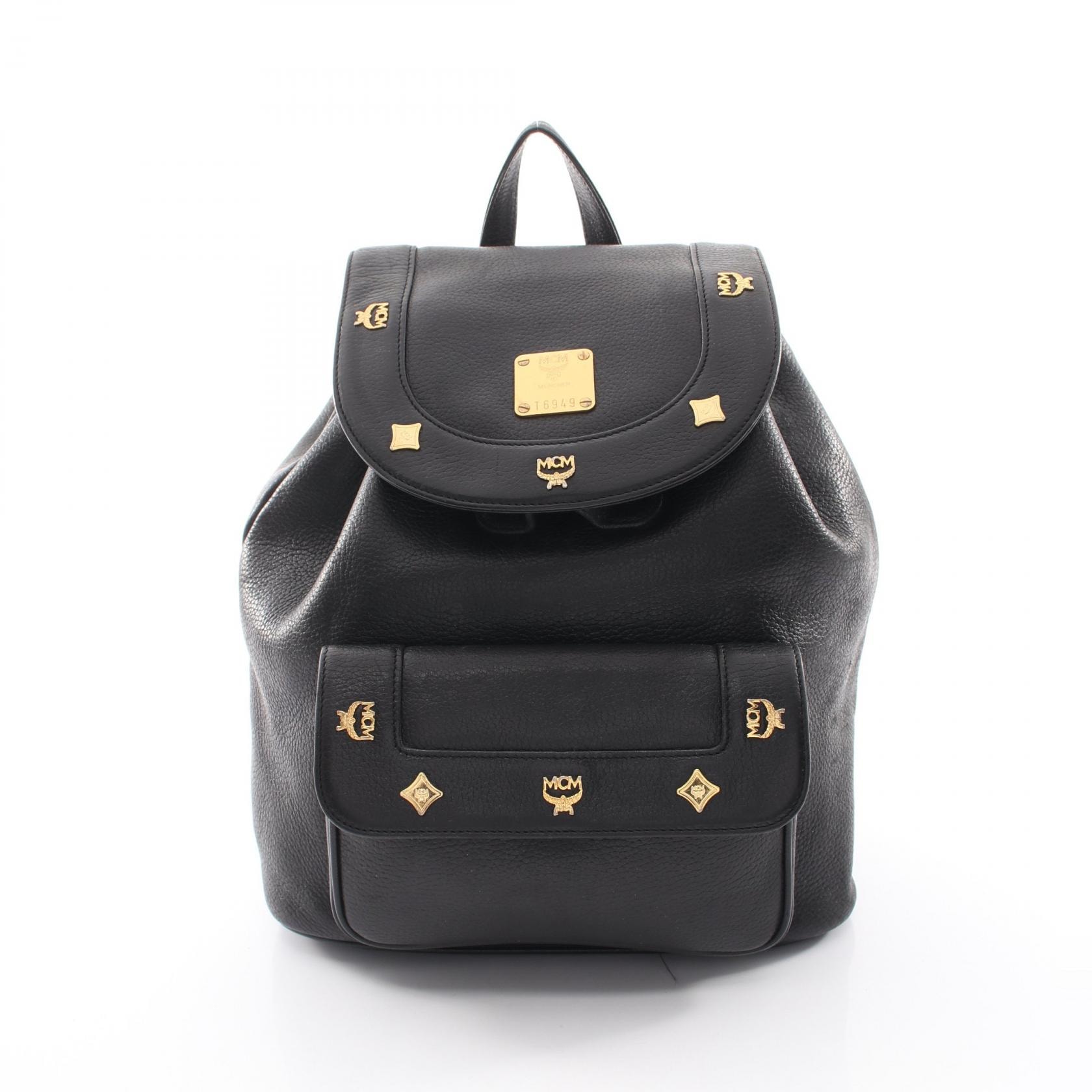 エム・シー・エム MCM スタッズ リュックサック バックパック バッグ レザー レディース ブラック系 【中古】