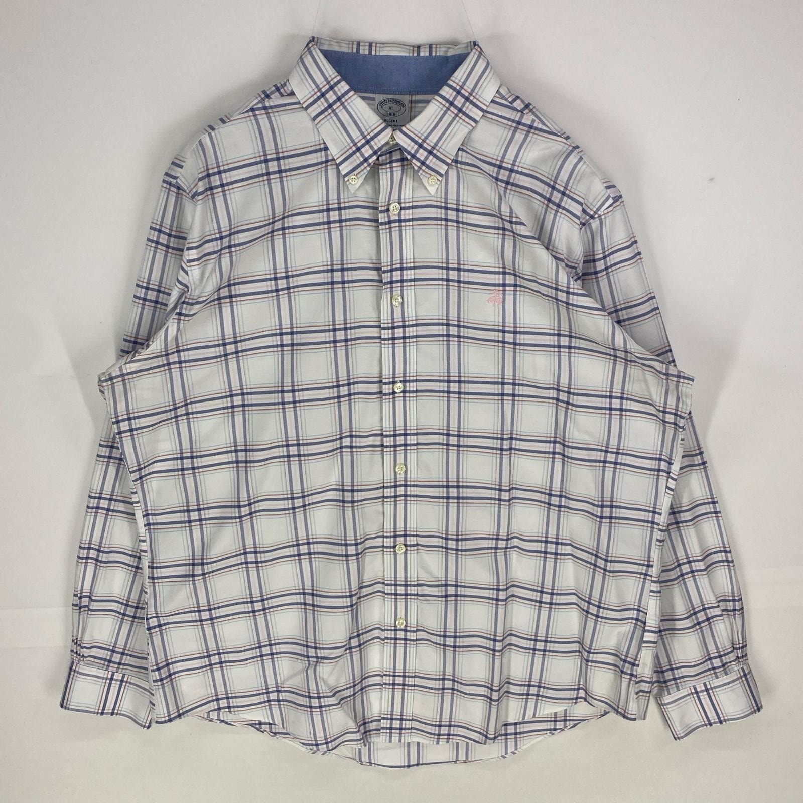 古着 ブルックスブラザーズ Brooks Brothers 長袖シャツ ワンポイント ロゴ刺繍 1818 XL  ホワイト系 チェック メンズ