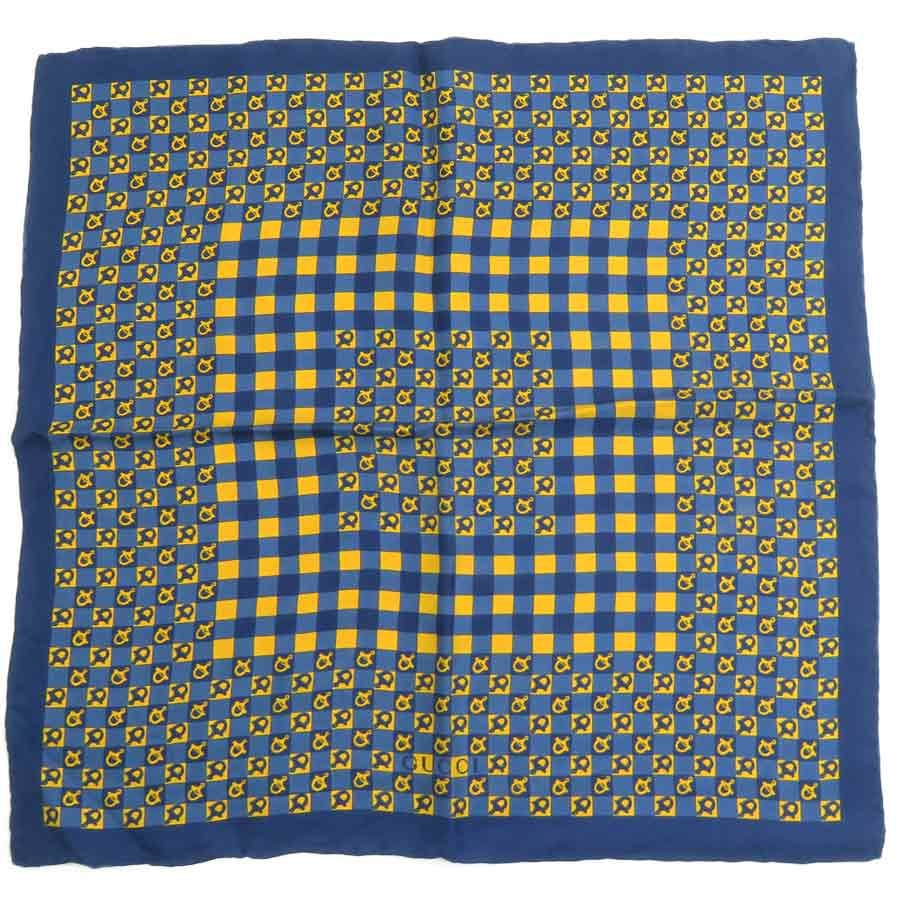 グッチ GUCCI ハンカチ スカーフ シルク ネイビー/イエロー レディース【中古】 e61986a
