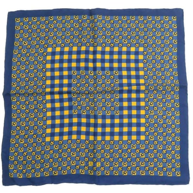グッチ GUCCI ハンカチ スカーフ シルク ネイビー/イエロー レディース【中古】 e61986a