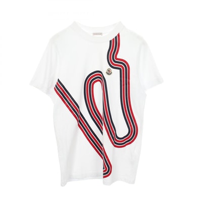 モンクレール MONCLER ストライプ クルーネック 半袖Tシャツ 衣料品 トップス コットン メンズ ホワイト系 【中古】