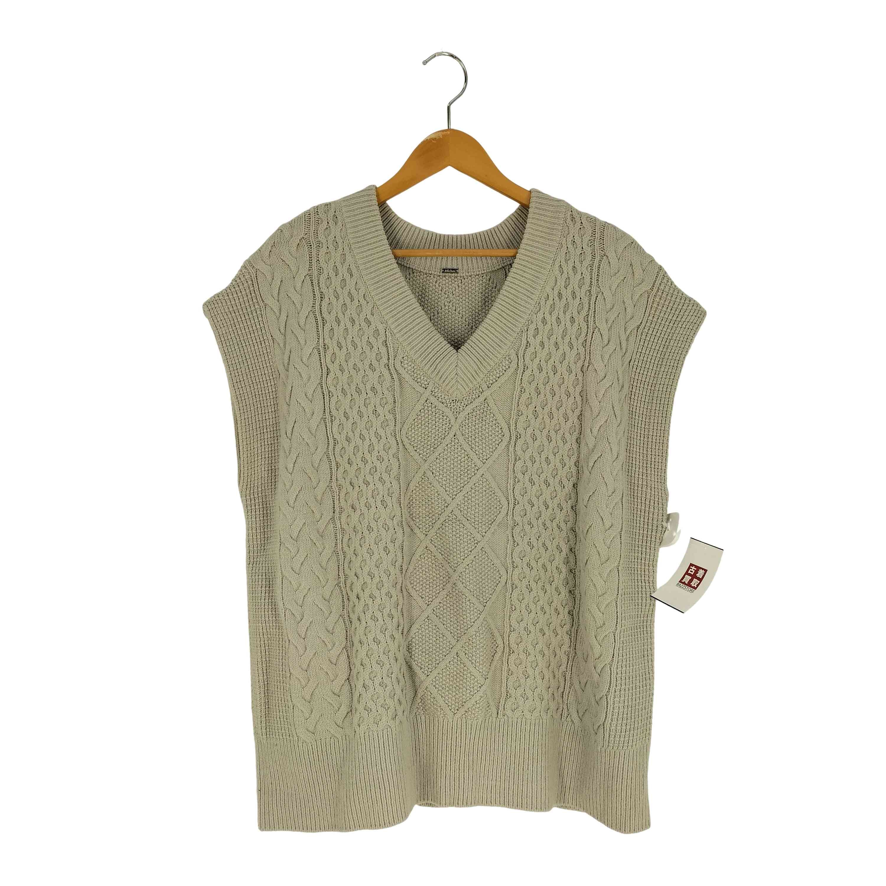 Vネックケーブル編ニットベストプルオーバー【1141460389805】
