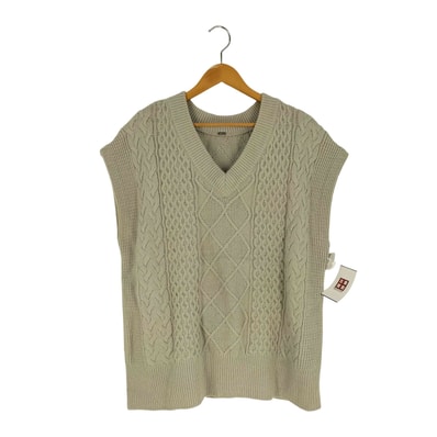 Vネックケーブル編ニットベストプルオーバー【1141460389805】