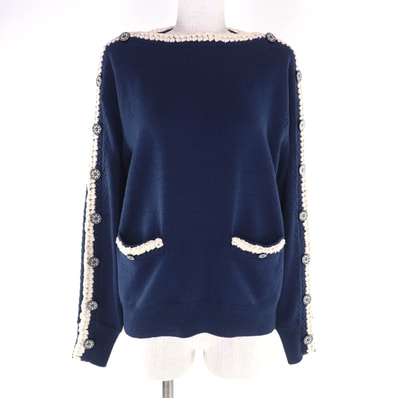 美品 シャネル ニット ネイビー レディース 36 P53333