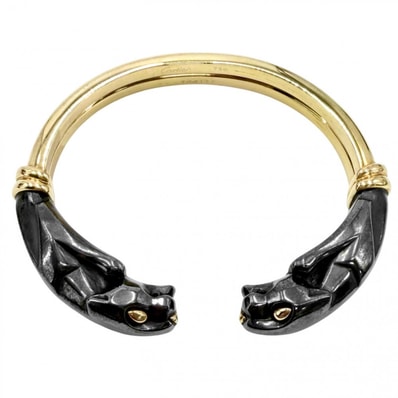 CARTIER カルティエ バングル パンテール ジュエリー アクセサリー シルバリウム Au750 18金YG メンズ レディース ブレスレット K18イエローゴールド シルバー800 ブラック 黒 ゴールド ユニセックス 約52.5g【中古品】