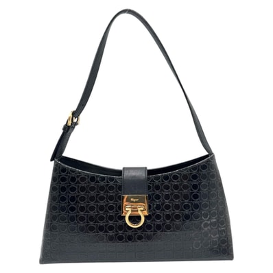 美品 Salvatore Ferragamo サルヴァトーレフェラガモ ガンチーニ ブラック 黒 ゴールド金具 レザー ショルダーバッグ 604639 【中古】