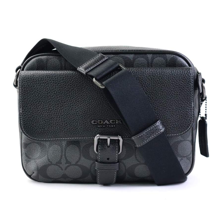 コーチ COACH ショルダーバッグ シグネチャー PVCコーティングキャンバス/レザー ブラック メンズ【中古】 55740k