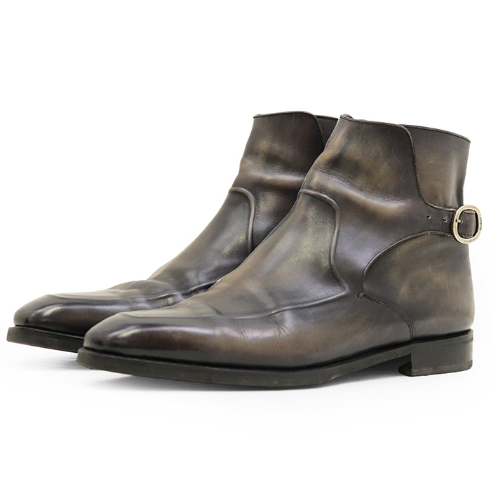 Berluti ベルルッティ エスプリ ドゥ ラ クチュール パティーヌレザーブーツ サイズ 8 メンズ ショートブーツ セミスクエアトゥ シングルモンク シューズ 靴 チャコール イタリア製