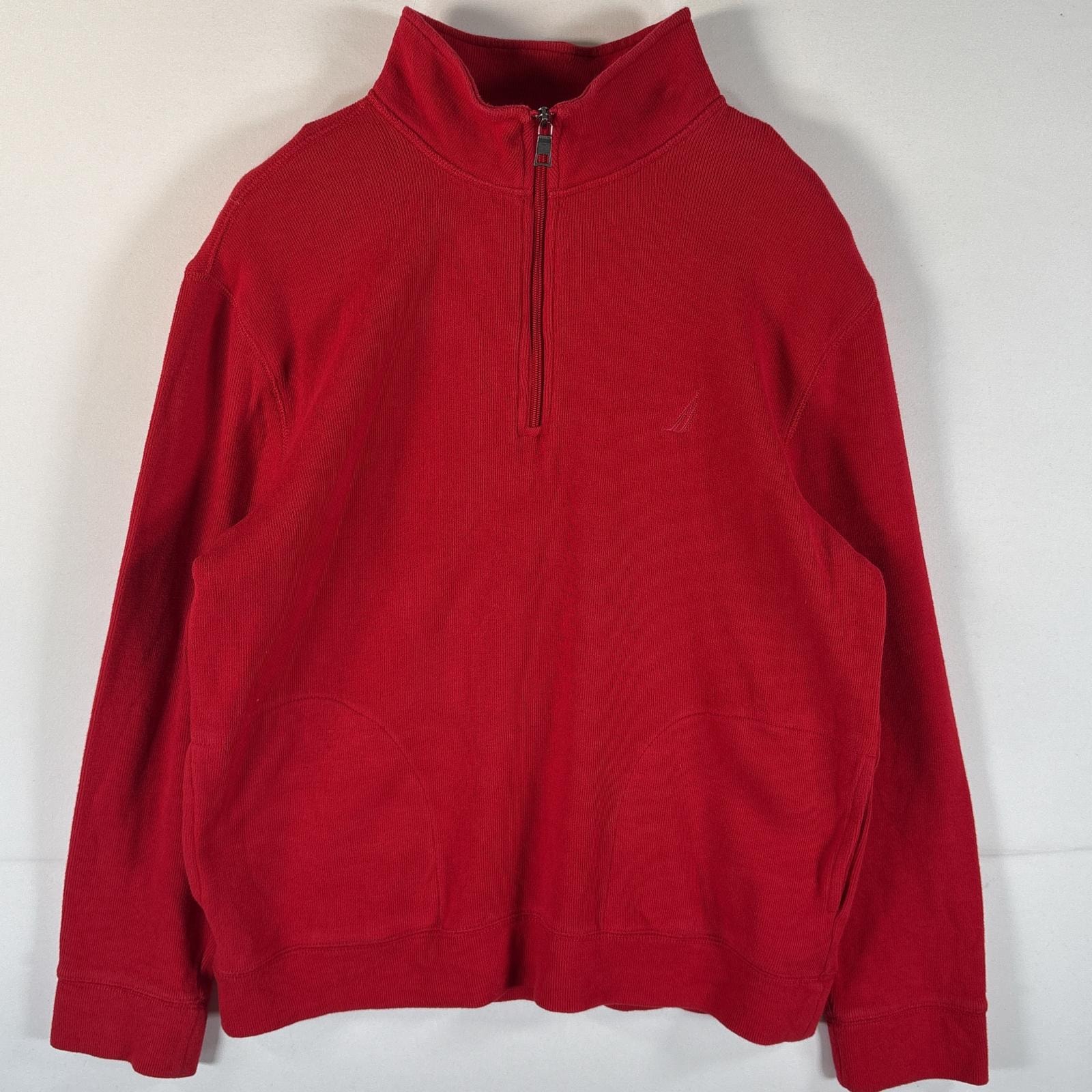 古着 ノーティカ NAUTICA スウェット ハーフジップ ワンポイント刺繍ロゴ トレーナー プルオーバー L  レッド メンズ