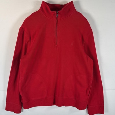 古着 ノーティカ NAUTICA スウェット ハーフジップ ワンポイント刺繍ロゴ トレーナー プルオーバー L レッド メンズ