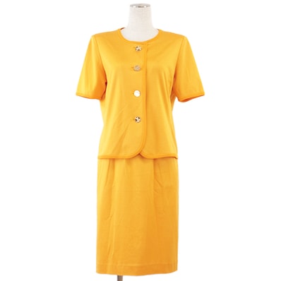 イヴ・サンローラン スーツ ノーカラー ジャケット 半袖 スカート セットアップ レディース イエロー M/9号 YVES SAINT LAURENT