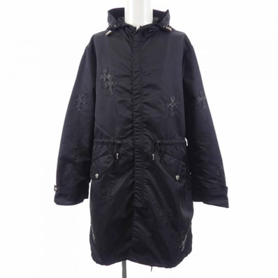 Chrome Hearts Y Not Puddles Cemetery Cross Leather Patch Nylon Zip Up Hooded Coat "Black"