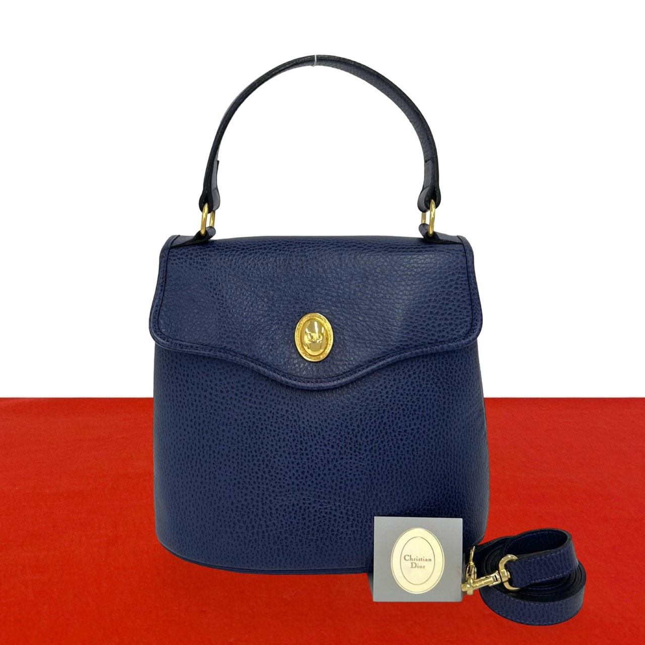 Christian Dior ディオール CD ロゴ金具 レザー ショルダーバッグ ネイビー
 28063