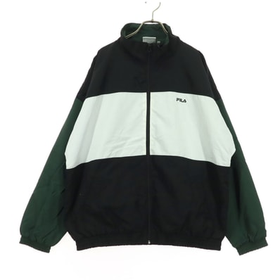 FILA フィラ ナイロン マルチカラー ワンポイントロゴ 長袖 ジップ ブルゾン L ブラック