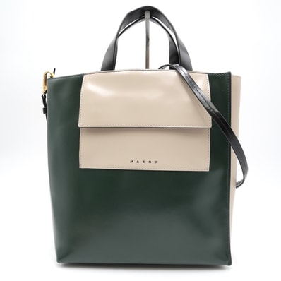 MARNI(マルニ)MUSEO ミュゼオ 2WAY トートバッグ ショルダーバッグ レザー グリーン ベージュ ブラック ゴールド金具 レディース【中古】