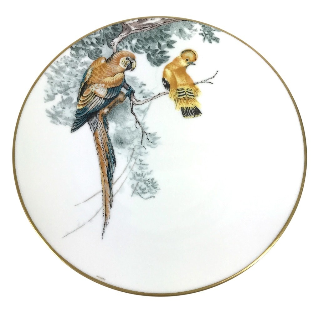 エルメス HERMES 赤道直下のスケッチ 27cm 鳥 バード ディナープレート プレート 食器 お皿 陶器 ホワイト 未使用