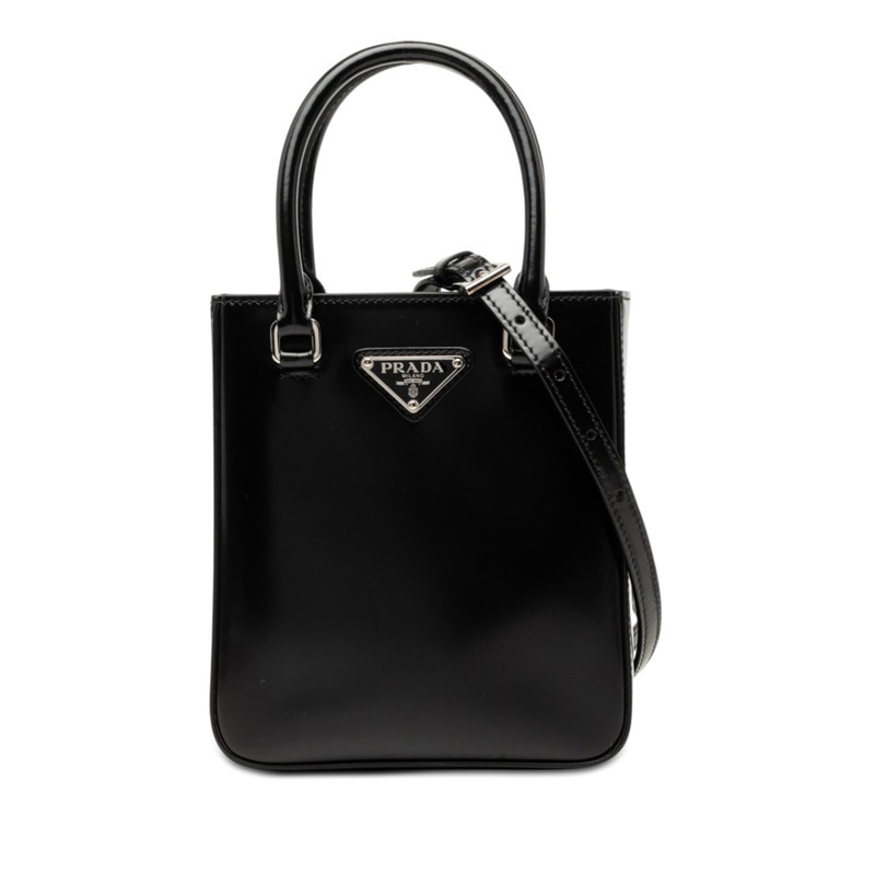 プラダ 三角ロゴプレート ハンドバッグ ショルダーバッグ 2WAY 1BA331 ブラック レザー レディース PRADA 【中古】