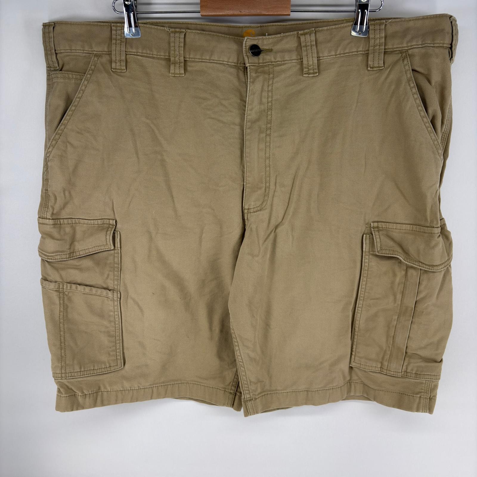 古着 カーハート Carhartt ダック パンツ カーゴ ワンポイントロゴ ジップフライ ショーツ ハーフパンツ w44  ベージュ系 メンズ