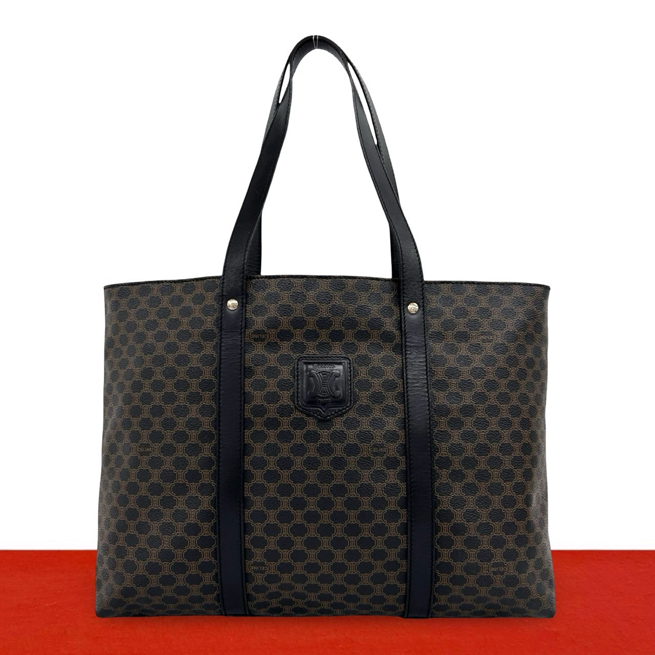 CELINE セリーヌ マカダム ブラゾン 柄 トリオンフ レザー PVC トートバッグ ブラック
 44683
