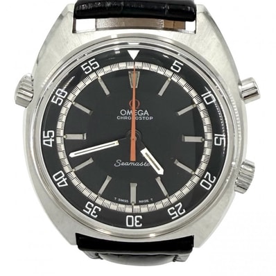 OMEGA オメガ 腕時計 シーマスター cal.865 クロノストップ MT インナーベゼル ブラック文字盤 145.008 手巻き ステンレススチール レザー ブラック 黒 シルバー金具 メンズ【中古品】