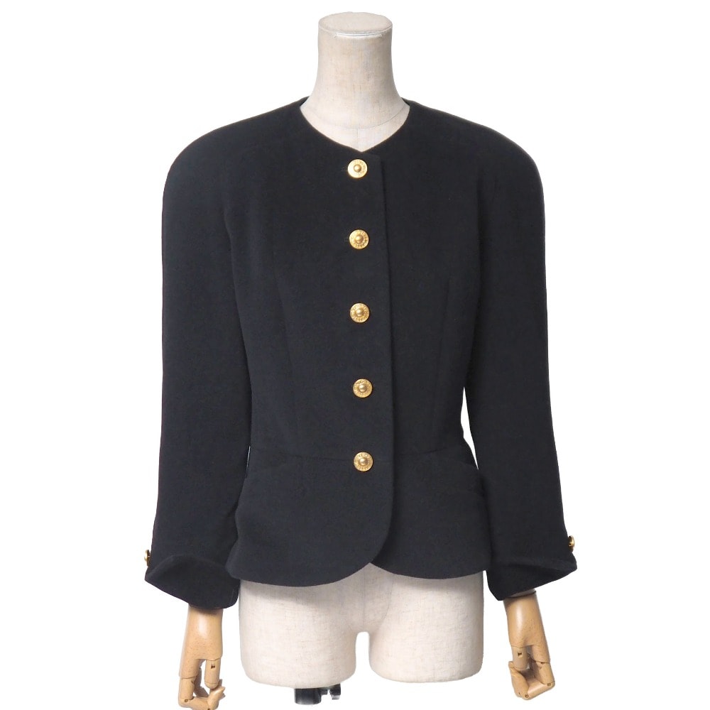 ■美品■Christian Dior クリスチャンディオール ヴィンテージ ノーカラージャケット サイズ9 CDボタン アンゴラ混 ウールジャケット ブランド古着【中古】20260409/RA8914