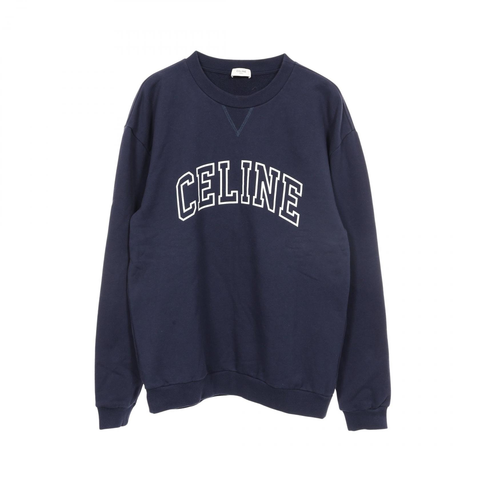 セリーヌ CELINE ルーズフィット ロゴ クルーネック スウェット 衣料品 トップス コットン メンズ ネイビー系 【中古】