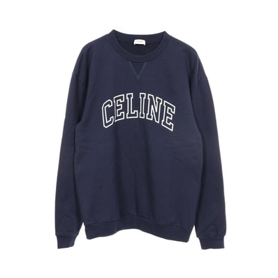 セリーヌ CELINE ルーズフィット ロゴ クルーネック スウェット 衣料品 トップス コットン メンズ ネイビー系 【中古】
