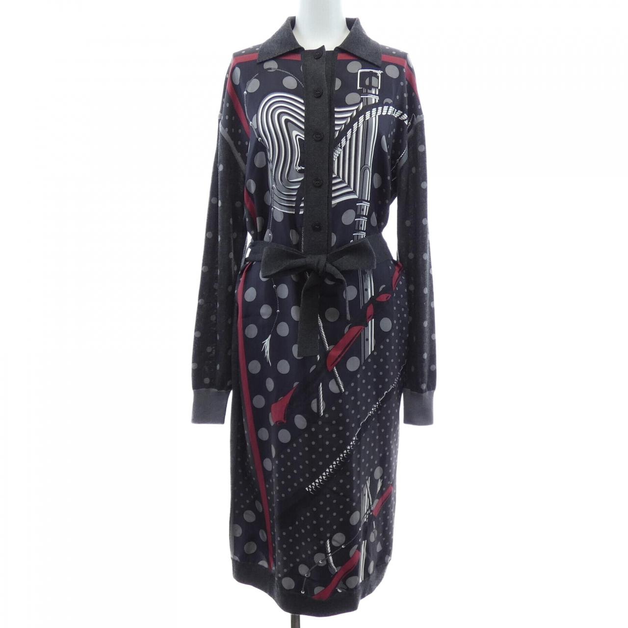 エルメス HERMES クリッククラック ア ポア CLIC CLAC A POIS ツイルレーヌ. ワンピース