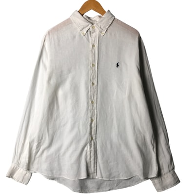古着 ラルフローレン Ralph Lauren CUSTOM FIT 長袖 リネン ボタンダウンシャツ メンズXL相当/eaa577599