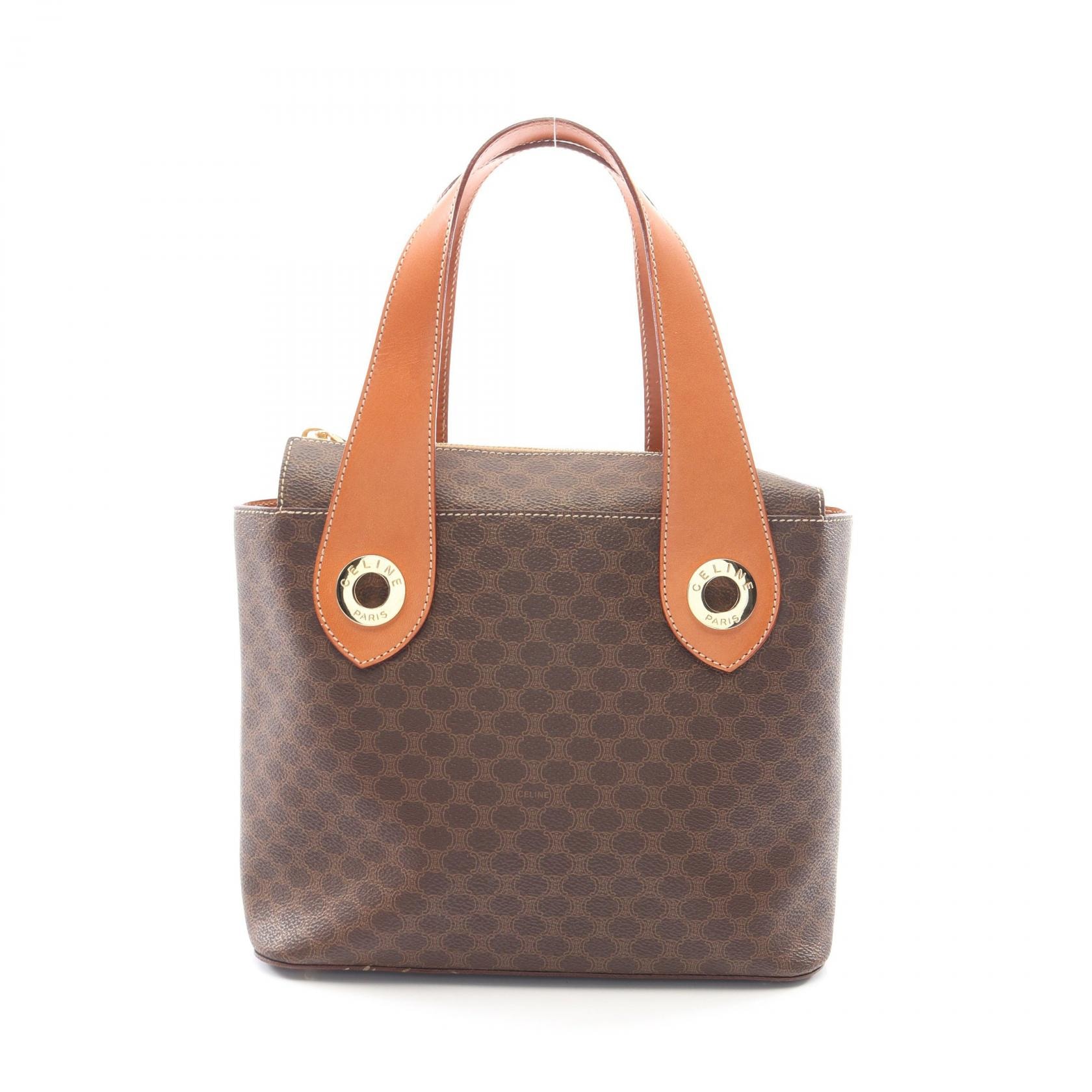 セリーヌ CELINE マカダム ハンドバッグ バッグ PVCコーティングキャンバス レザー レディース ブラウン系 【中古】