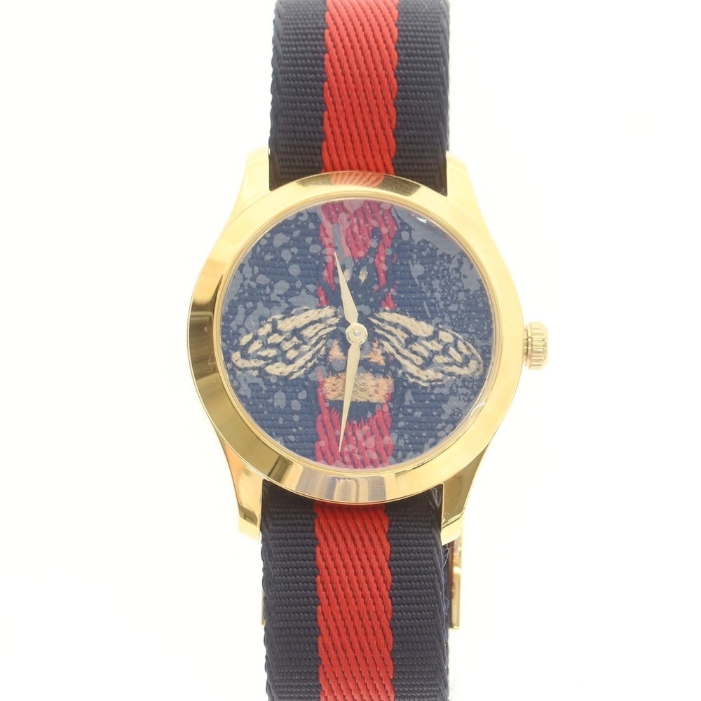 【中古】【未使用】グッチ GUCCI タイムレスG BEE 腕時計 ゴールドxネイビー【ユニセックス】