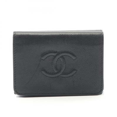 シャネル CHANEL ココマーク 三つ折り財布 財布 レザー レディース ブラック系 【中古】