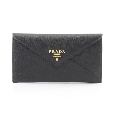 プラダ PRADA VITELLO GRAIN エンベロップ 二つ折り長財布 財布 レザー レディース ブラック系 1MF175 【中古】