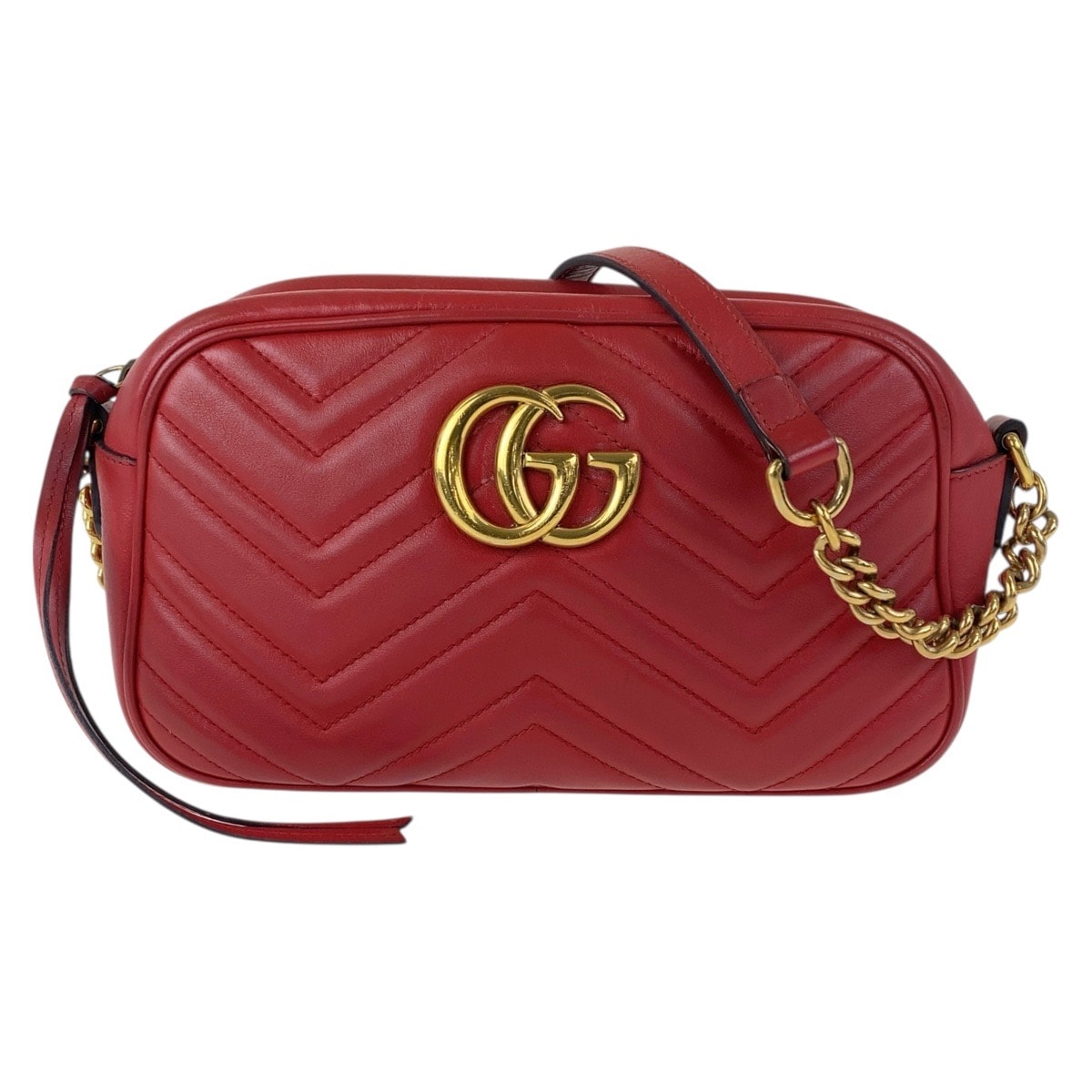 美品 GUCCI グッチ GGマーモント レッド ゴールド金具 レザー チェーンショルダーバッグ ポシェット 504455 【中古】