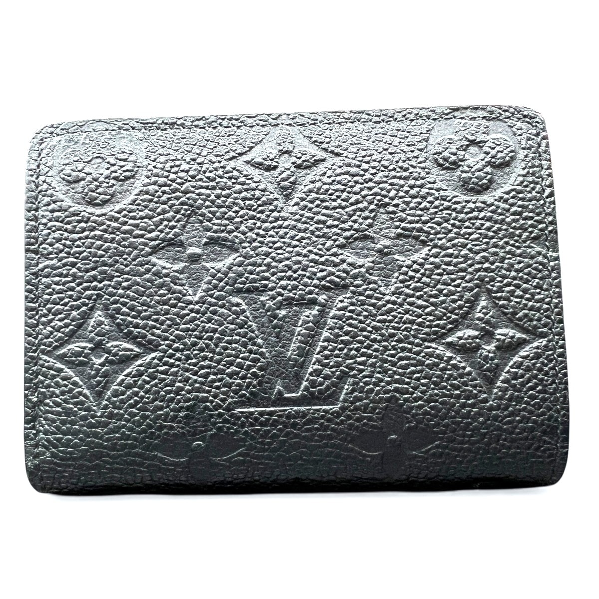 LOUIS VUITTON 現行品 極美品 ルイヴィトン ポルトフォイユ クレア モノグラムアンプラント ノワール 二つ折り財布 M80151 グレインカーフ レザー RFID確認済 ブラック ミニ財布 LV Aランク 中古 鑑定済【定価124,300円】