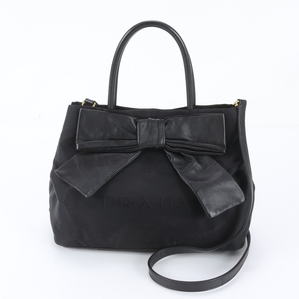 ■極美品 プラダ リボン モチーフ トライアングルロゴショルダーバッグ