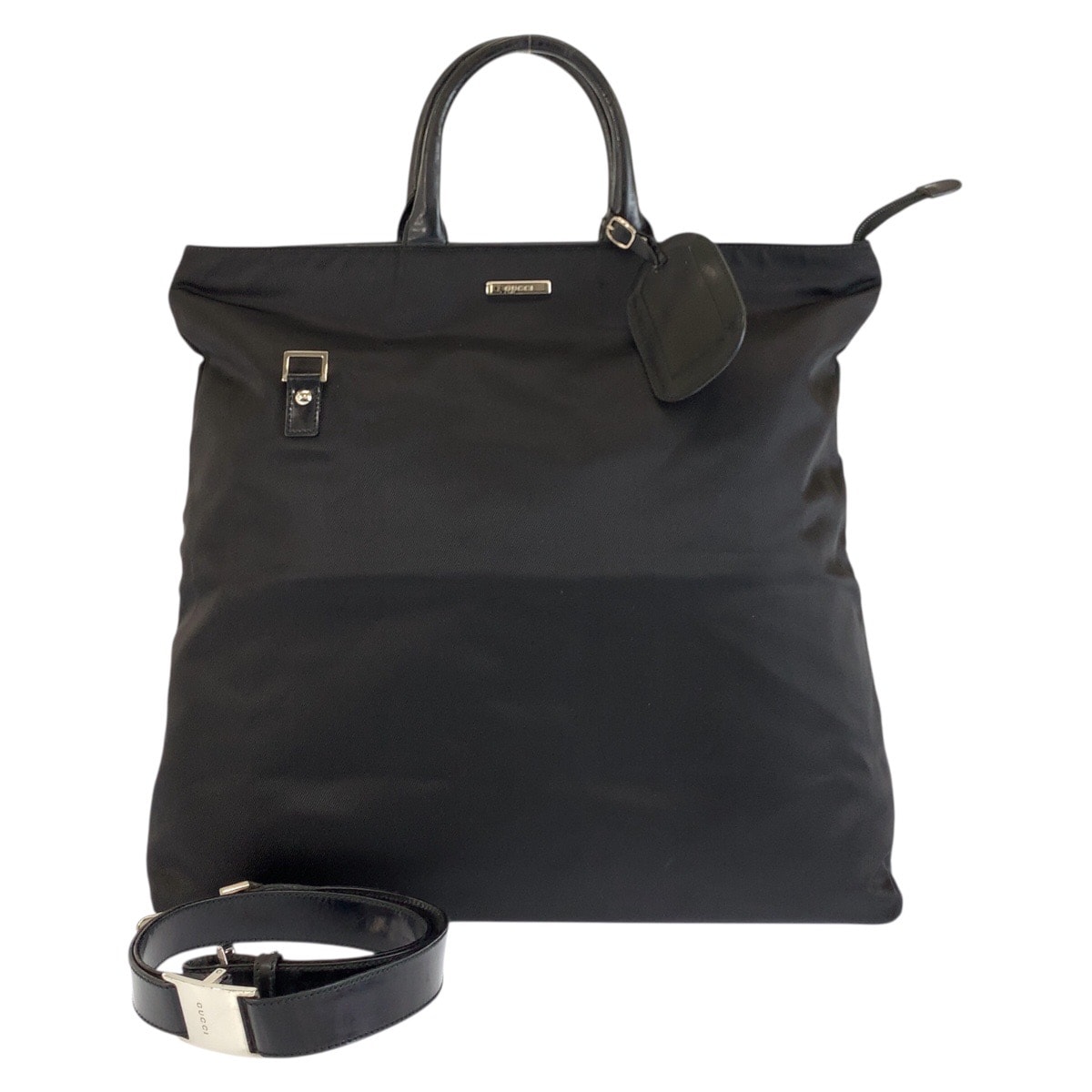 美品 GUCCI グッチ ブラック 黒 シルバー金具 ナイロン トートバッグ ショルダーバッグ 2way 603232 【中古】